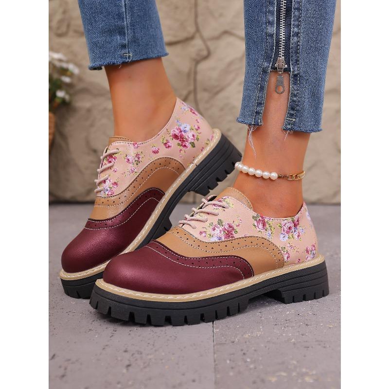 Autumn Printed Low-top Shoes 2025 New Plus-size Lace-up British Style Muffin Small Leather Shoes for Women