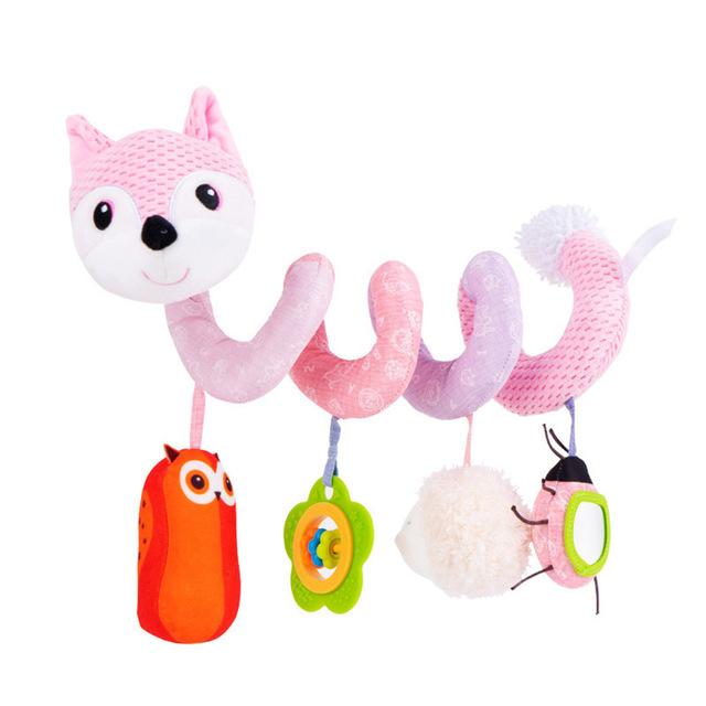 Soft Plush Infant Crib Mobile Bed Stroller Cartoon Animal Fox Toys Hanging Spiral Rattles Sound Paper Baby Early Educational Toy