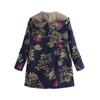 Women Fleece Lining Winter Hooded Coat Floral Leaf Print Long Sleeve
