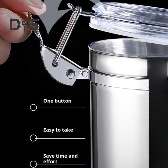 4ks Nerezová vzduchotěsná sada kanystrů Nádoba na potraviny Odolná proti vlhkosti Kuchyňská linka Organizér pro skladování cukru a mouky s průhledným víkem