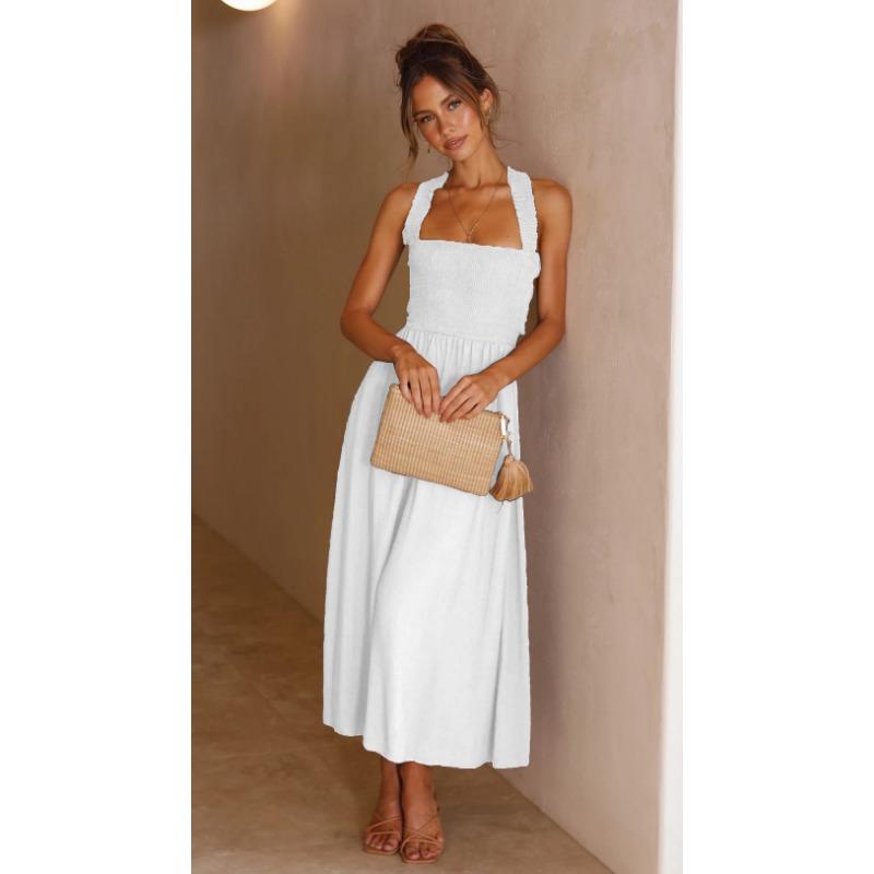 

Женское летнее сексуальное платье с бретелью через шею и вырезом-халтер XL белый