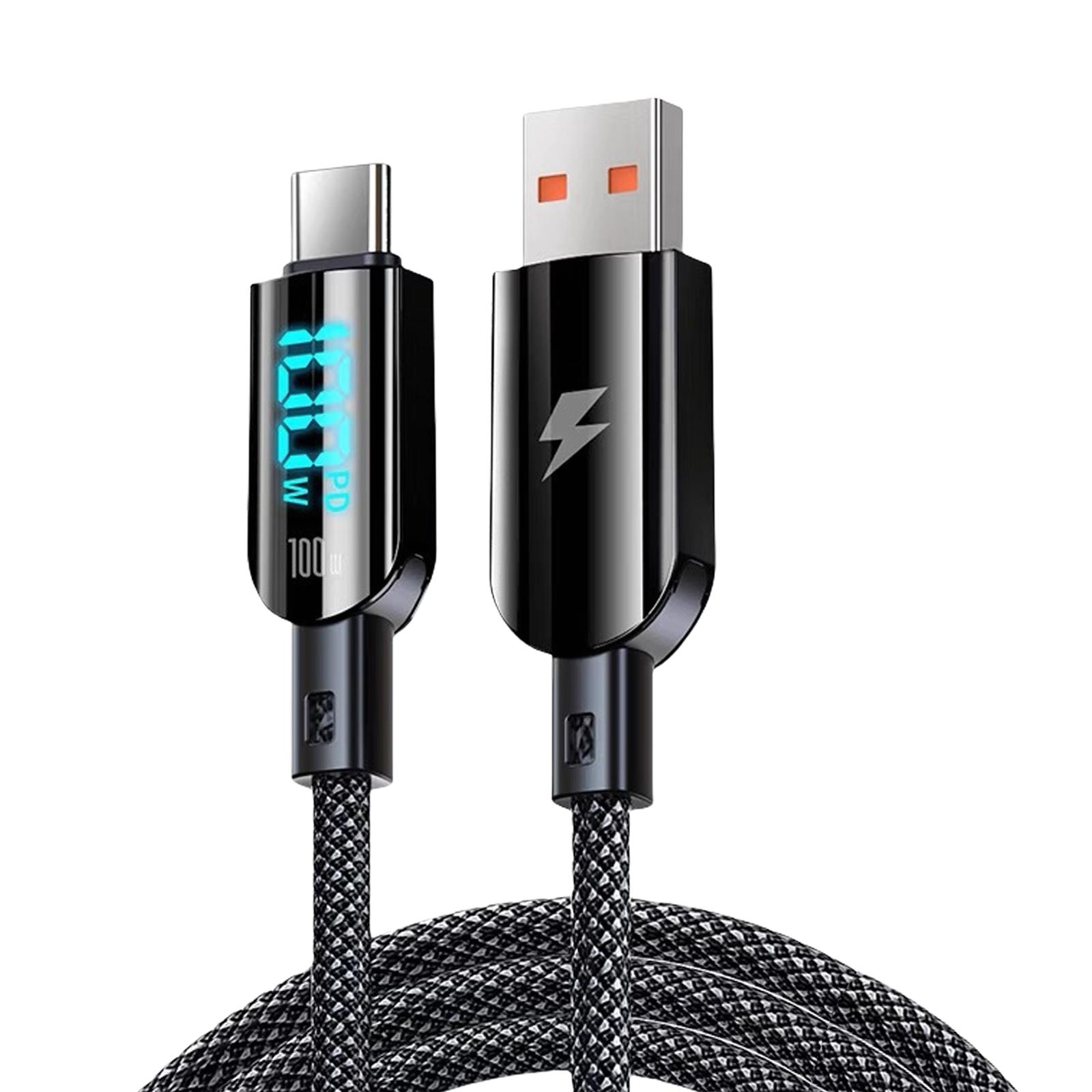 

100W Type C Male to Male Cable 480Mbps Data Transfer Charging Cable Digital Display for Smartphones Laptop Tablets чёрный