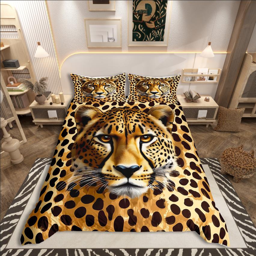 Homewish Animal Print Duvet Cover Set,Woodland Wildlife for Teens Bedding Set,Flower Love Heart Decor