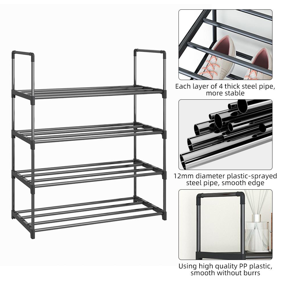 Shoe Rack 4 Tier   6 Tier Shoe Organizer with 4 Shelves   6 Shelves Metal Shoe Storage Stackable for Living Room