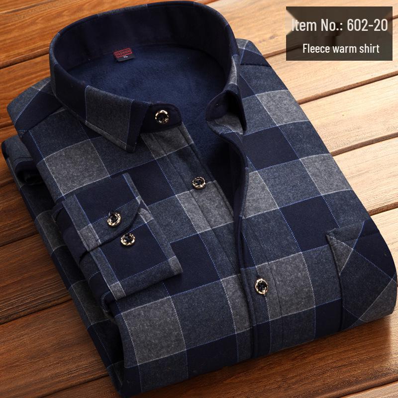 

Мужская теплая рубашка Golden Shield на флисовой подкладке для осени/зимы - деловая одежда для мужчин среднего и пожилого возраста XXXL (150-165 jin)