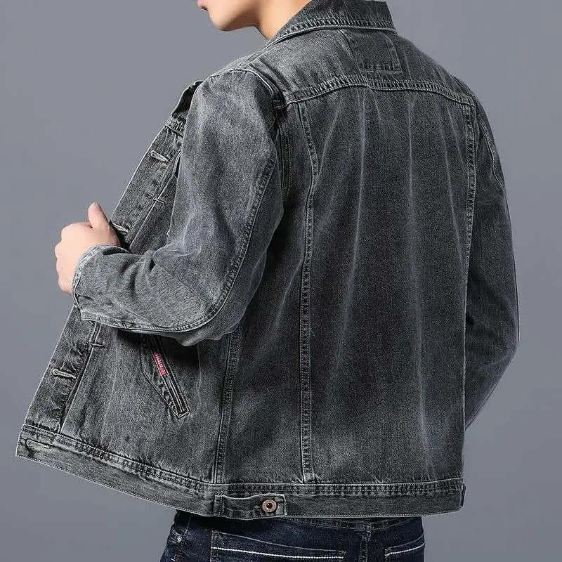 Spring Men's Casual Cotton Denim Jacket Classic Style Fashion Slim Washed Retro Blue Jeans Coat Male