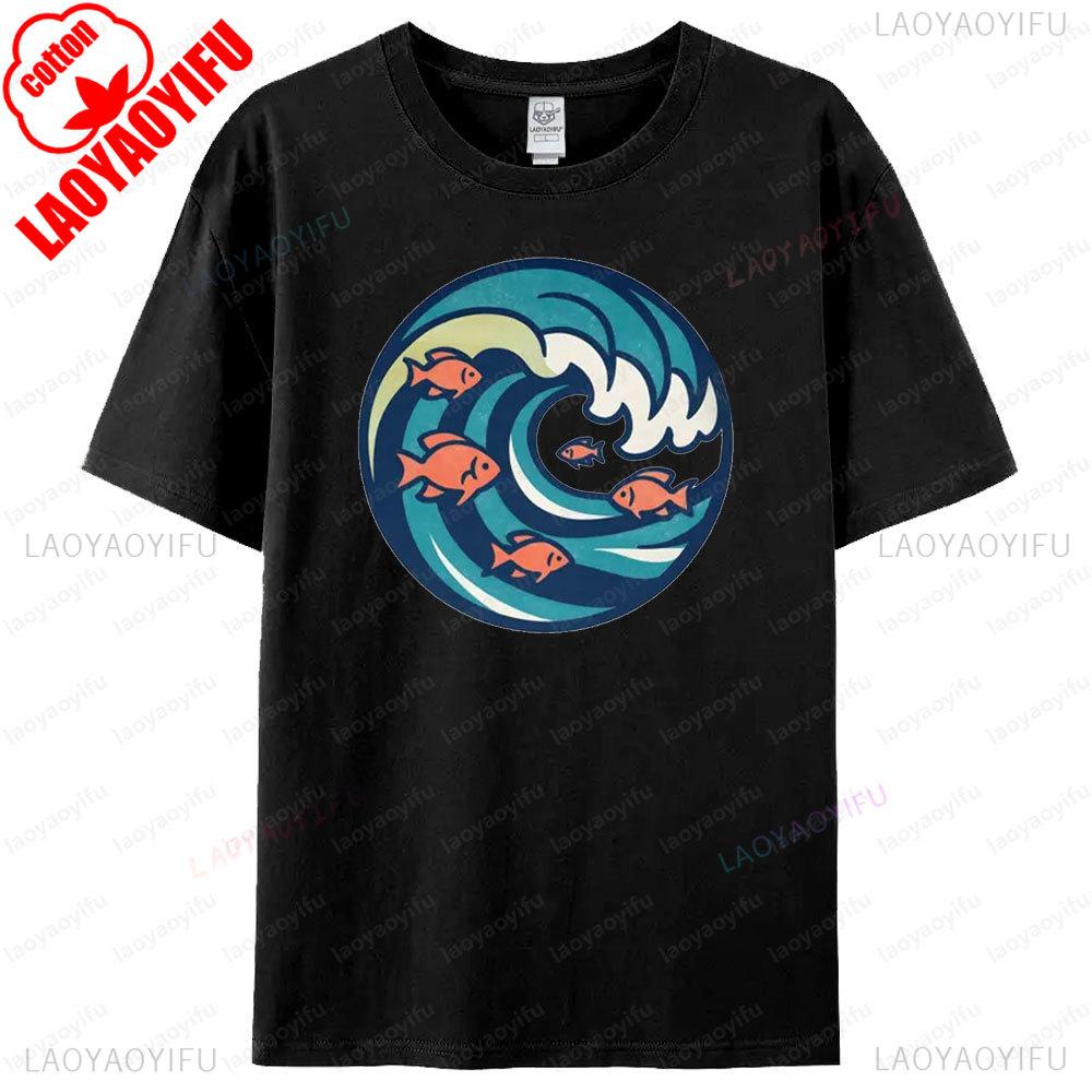 Wave and Goldfish TShirt Ocean Graphic Tee Sea Lover Gift Modern Art Men Summer Shirt Casual Daily Life Women Cotton Tops