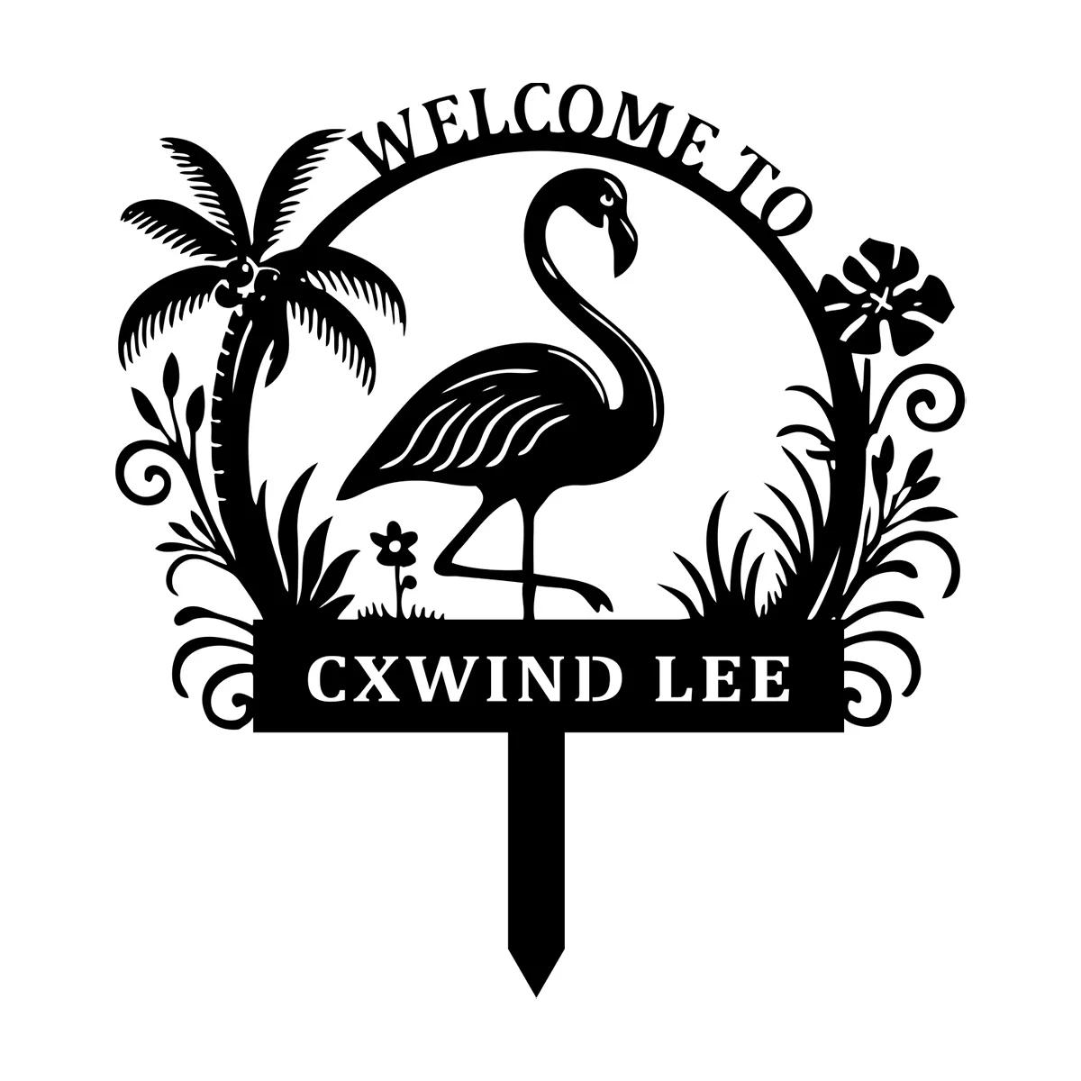 

Metal Flamingo Wall Decor, Personalized Name Sign, Garden Yard Art, Outdoor Housewarming Gift чёрный
