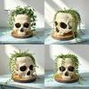 Desktop Plant Display Halloween Retro Skull Planter, Spooky Gothic Human Head Flower Pot, Indoor Potted Pot Skeleton Candy Bowl Decoration for