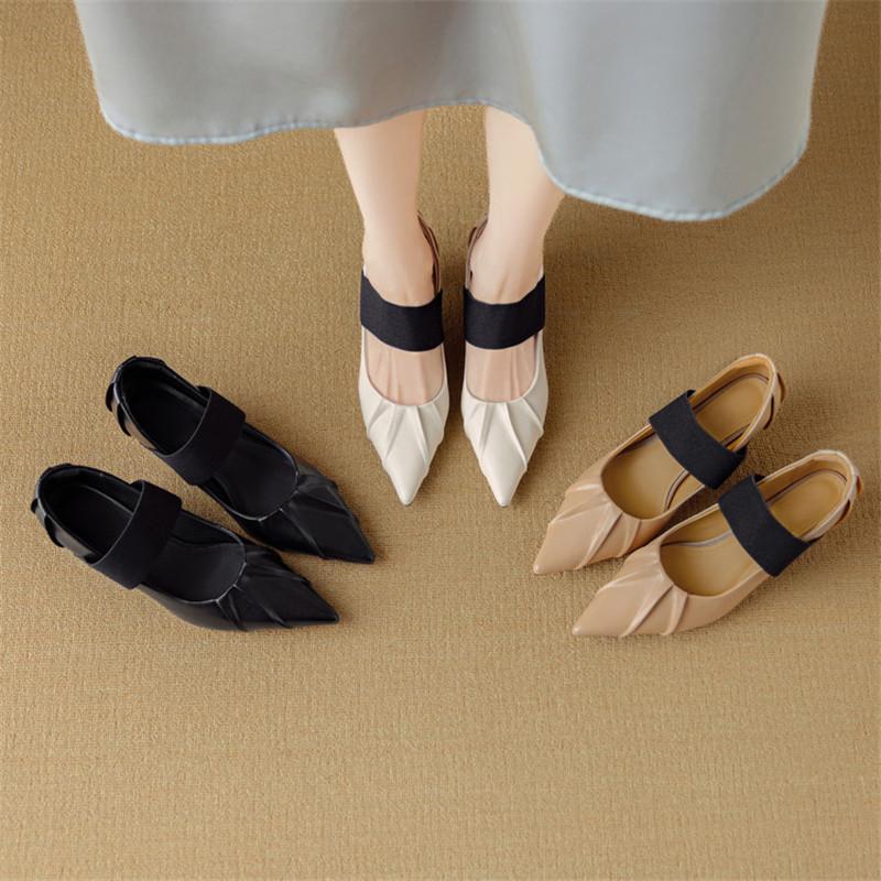 Fashion New Spring/Summer Sheepskin Women Pumps Shoes for Women Fashion Mixed Color Pointed Toe Mary Jane Shoes Mid Heel Women Shoes