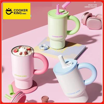 COOKER KING Thermobecher mit großem Fassungsvermögen Kaffeetasse mit Griff 810 ml Thermosbecher 316 Edelstahl Strohhalm Isolierter Eisbecher