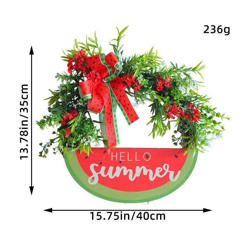 

Летний арбузный венок, Цветочный Привет Деревянное ротанговое кольцо Украшение окна Подвеска на дверь H2-29 Large Watermelon Wreath