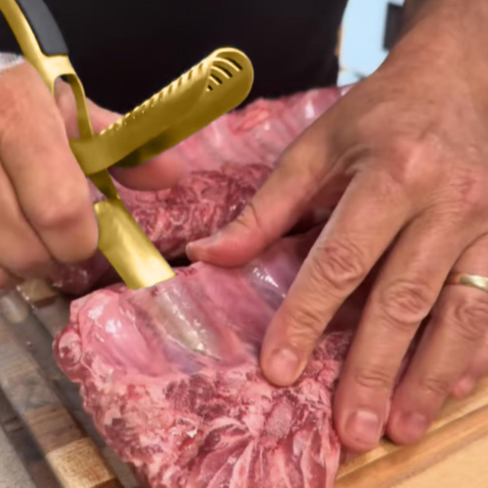 Gold Color Rib Membrane Remover Tool Guide Trimming Peeling Ribs Rib Membrane Remover Grilling Tools BBQ Rib Preparation Tool