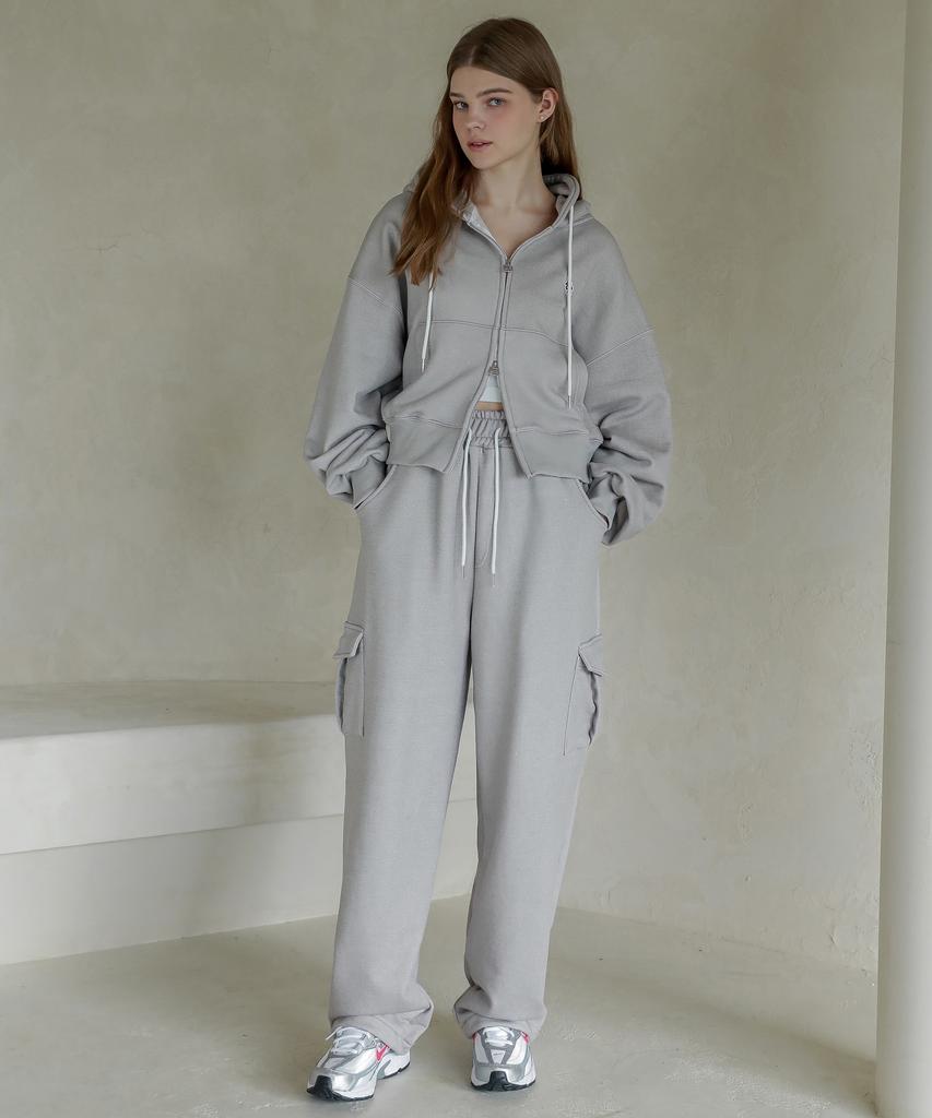 LOSSYROW Lossy Pigment Patch Cargo Sweat Pants_Gray
