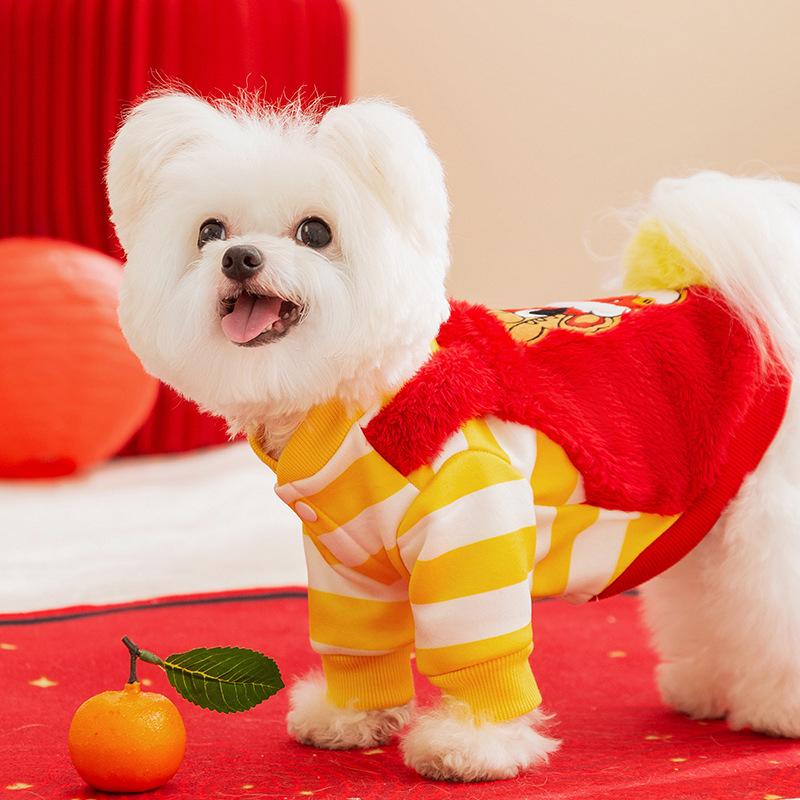 

Dog clothes festive two-legged warm fleece small dog teddy bear New Year s greetings pet New Year s dog clothing XXL (recommended weight 15-10kg)