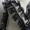 New 8cm Wide Beaded Ruffle Lace DIY Black Pleated Ruffled Fabric Organza Pearl Lace Accessories Dress Skirt Collar Edge
