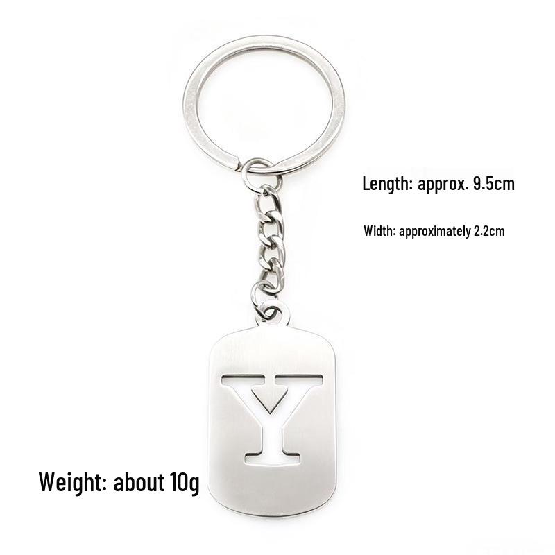 Pendentif Porte-clés 26 Lettres en Acier Inoxydable Creux - Polyvalent pour Sac à Dos, Voiture, Plaque Militaire