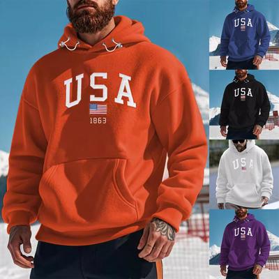 Pánská volná fleecová mikina s kapucí a potiskem Pánská ležérní módní sportovní pulovrová mikina