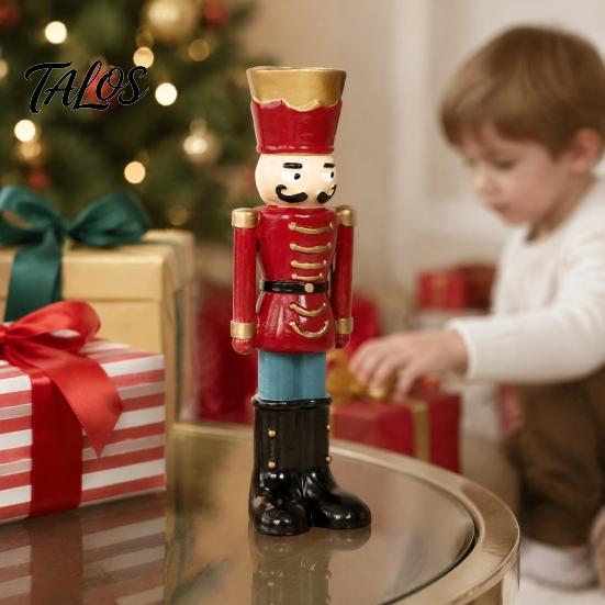 Christmas Tabletop Ornaments Nutcracker Resin Candle Holder, Pastel Soldier Figurine for Desk Shelf, Festive Home Decor, Holiday Gift Decor