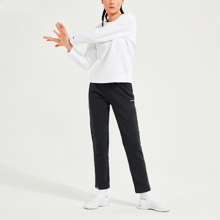 Li Ning Training Series Solid Color Fleece Sports Pants Women Pants Black AKLP456-2