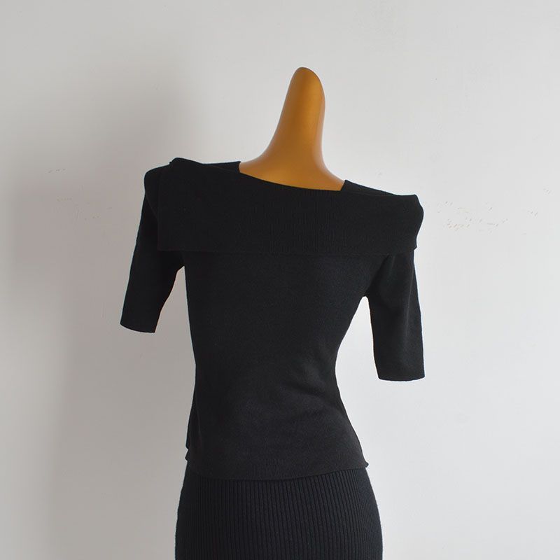 French style Design Irregular Knitted Short sleeve T-shirt Women Spring and Summer New Fashion Western Style off-Shoulder Top