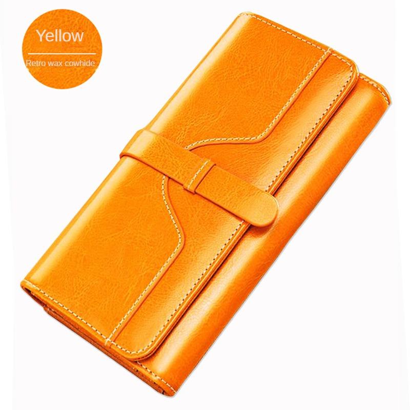 Pure Leather Three Fold Women's Wallet, Long Buckle Leather Bag, Genuine Leather Multi Card Large Capacity Wallet, Women's Wallet, Leather Wallet