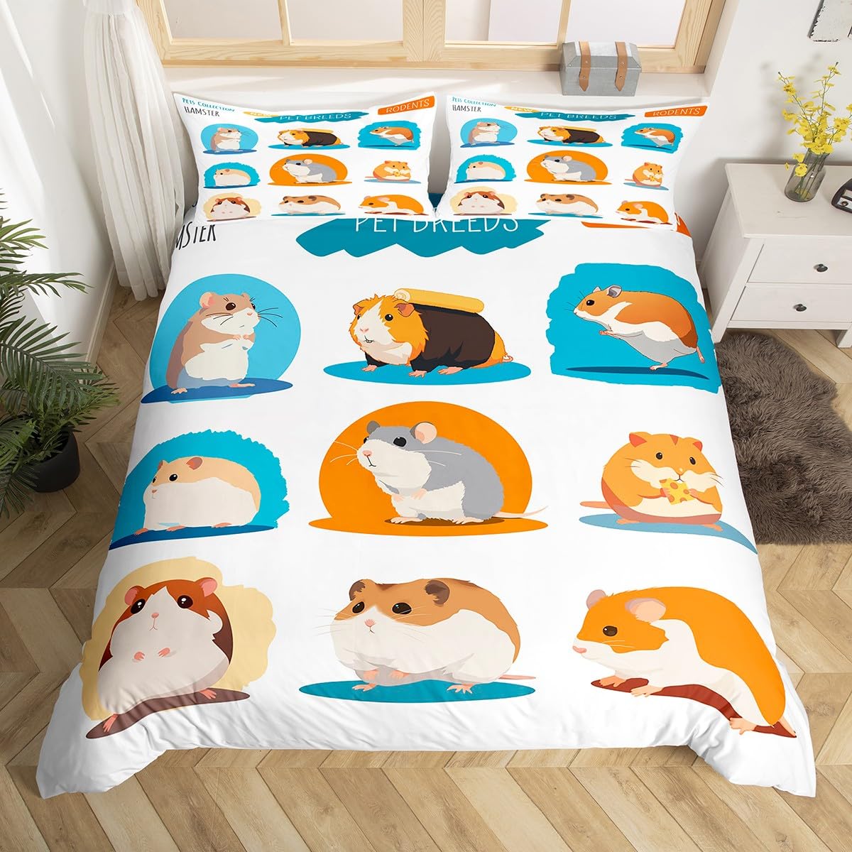 

Комплекты пододеяльников с хомяками для детей размера «queen», легкие пуховые пододеяльники, декор комнаты, 2 наволочки, 1 пододеяльник, без одеяла EU Single(135x200cm)