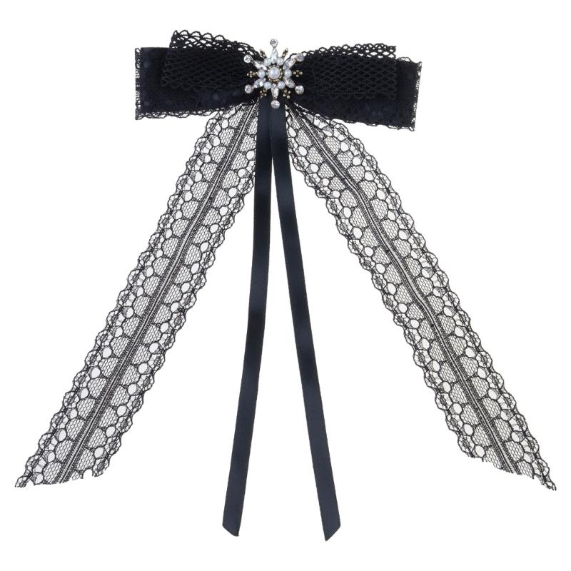 Crystal Pearls Ribbon Bowknot Brooch Pin Bowtie for Women Shirt Jabot Collar Pre Tied Necktie Clip Clothing Accessories