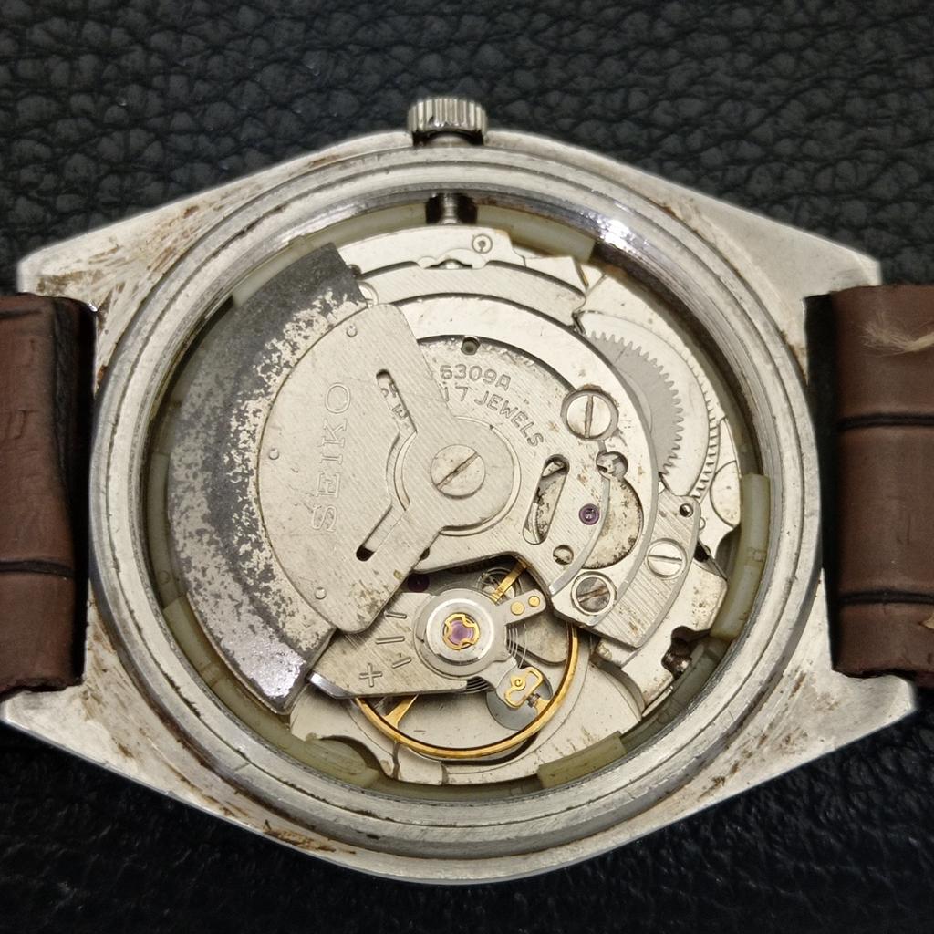 JAPAN 6309A VINTAGE SEIKO 5 AUTOMATIC MENS ORANGE COLOR DIAL WATCH a702736-1