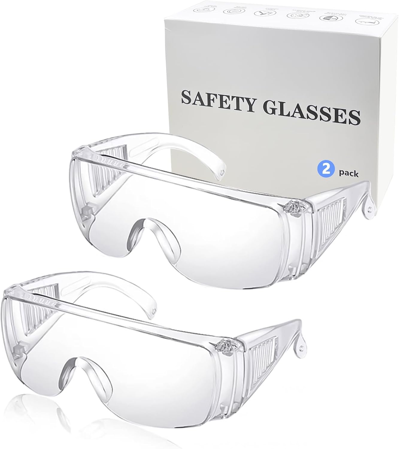 

2 Pack Safety Glasses Anti Fog Goggles Vented Sides Shields Transparent PC Frame Spectacles for Lab Medical and Daily Use