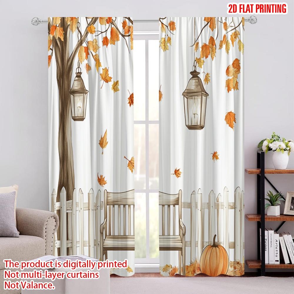 

2pcs,2D plane printing Curtains&Window Treatment Autumn Leaves Bench Lanterns Polyester Fabric (without rod) Art Deco Festive 52.50 × 116.00 cm 2 pcs