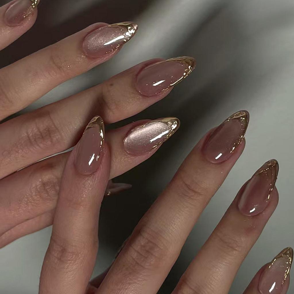 Cat Eye Aufklebenägel Glitzer Mandel Acryl Falsche Nägel Wiederverwendbare Aufklebenägel für DIY Nail Art Maniküre Dekorationen