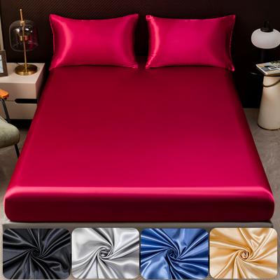 Solid Color Satin  Sheet Set, Includes Fitted Sheet Pillowcases Bedding Set,Premium Smooth, Hypoallergenic and Machine Washable