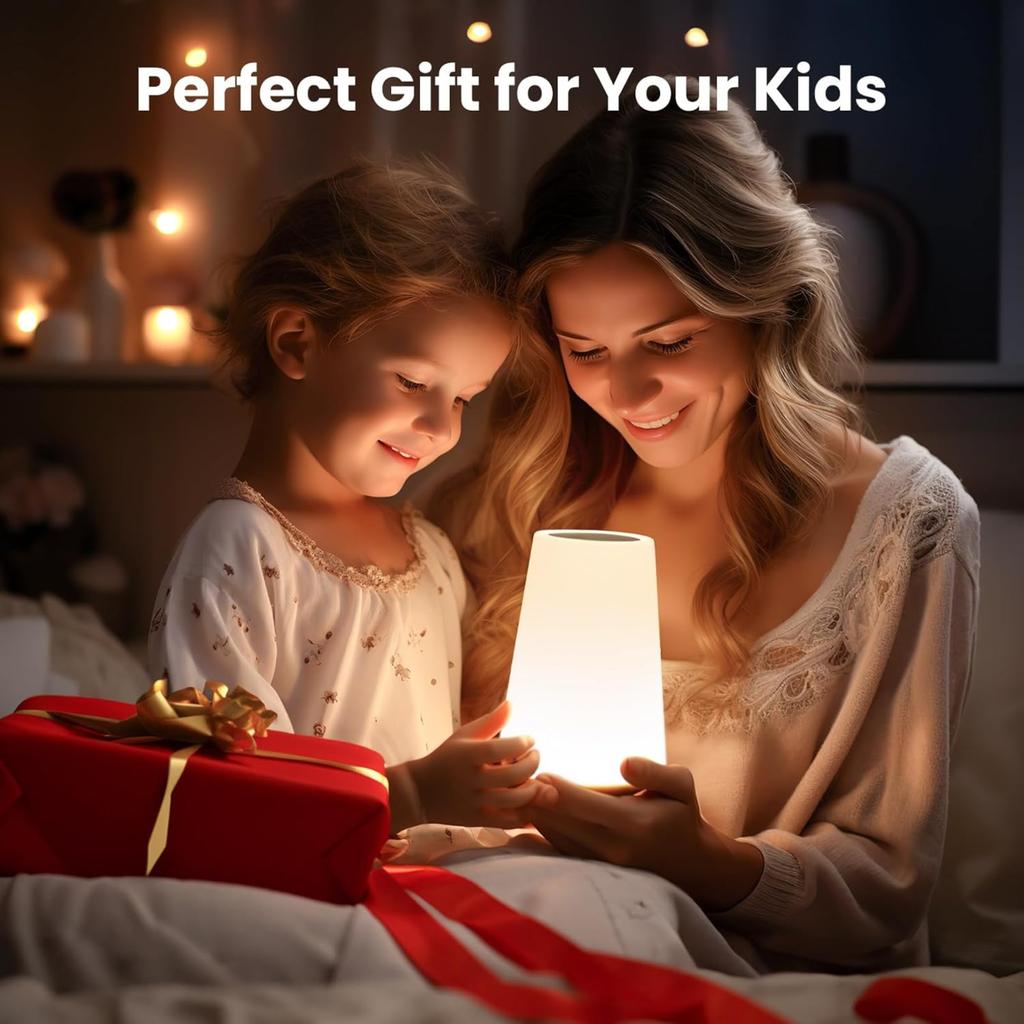 Night Light, Dimmable Touch Lamp for Bedroom, Portable Table Bedside Lamp, 5 Brightness 13 RGB Colors, Night Lights for Baby Nursery Bathroom