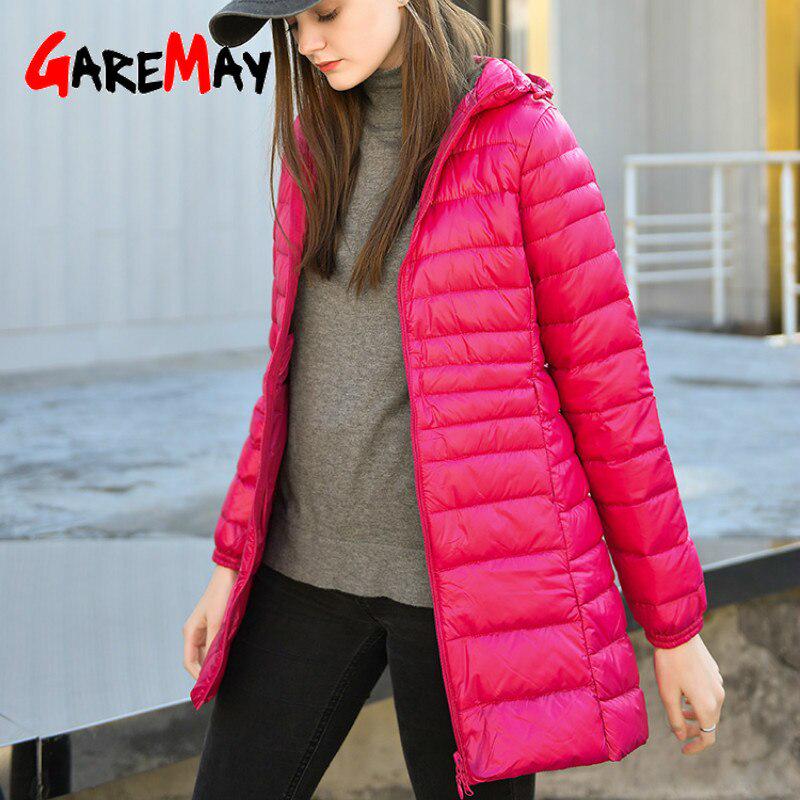 Padded Hooded Long Jacket Duck Down Female Ultra Light Slim Solid Jackets Coat Portable Parka