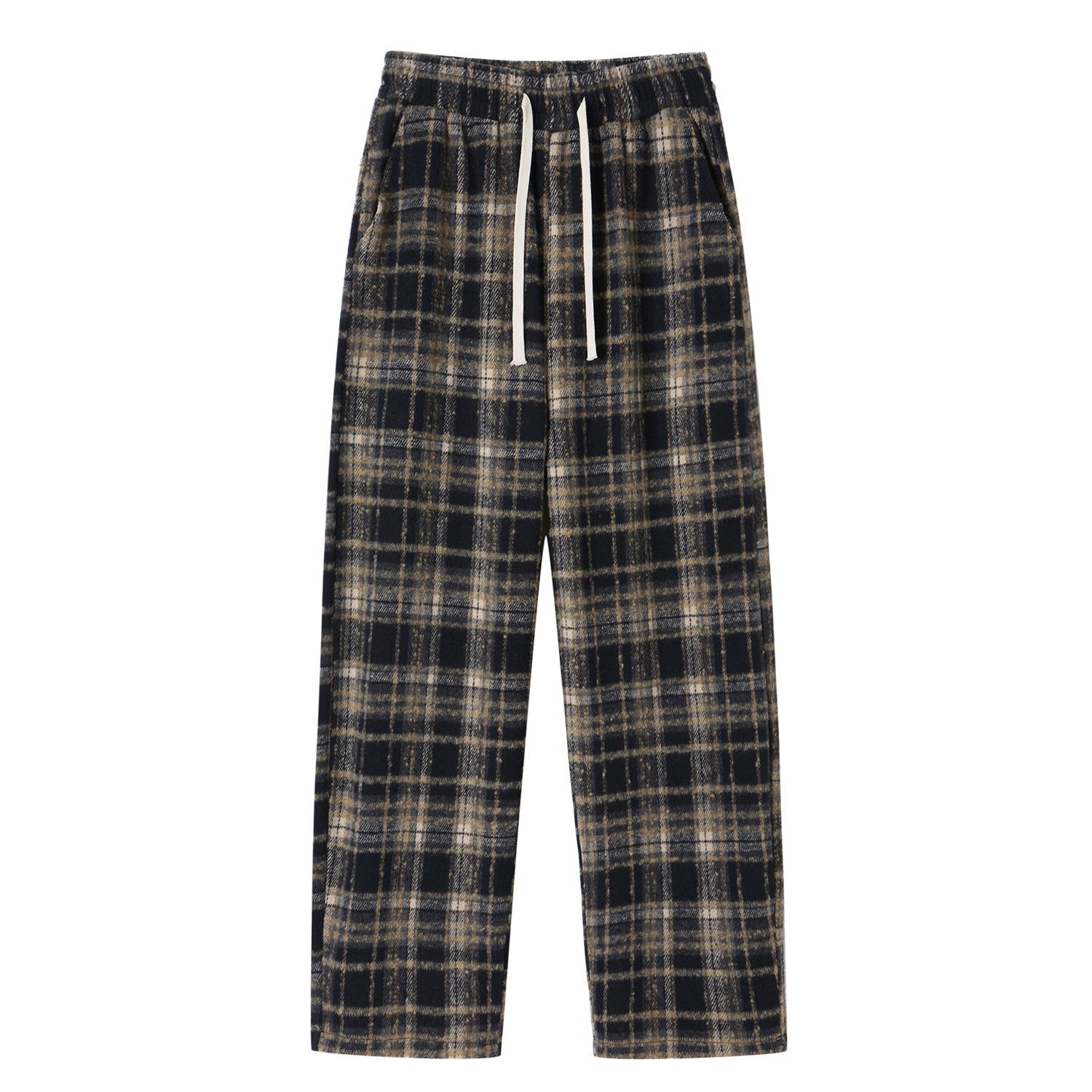 

Мужские американские хип-хоп уличные ретро клетчатые прямые брюки с высокой талией модные повседневные брюки мужские XXXL чёрный