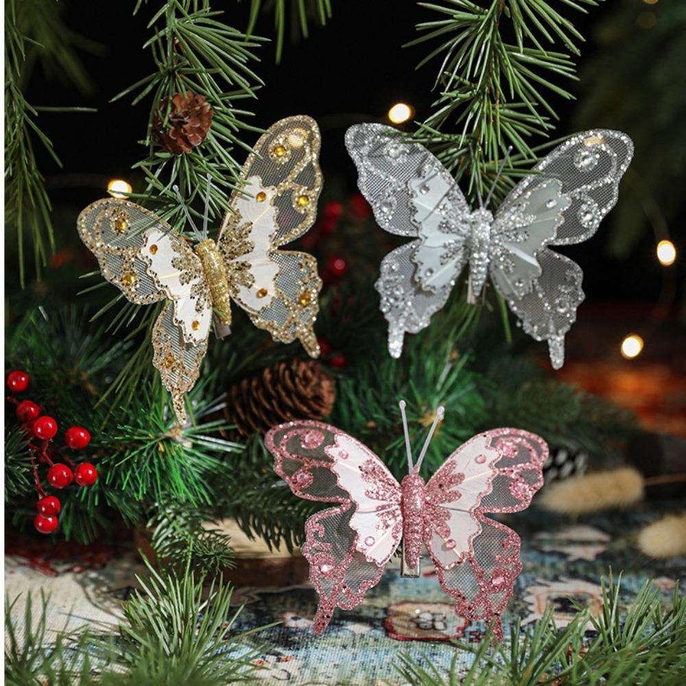 3Pcs New Year DIY Artificial Butterfly Decoration Plastic Christmas Tree Ornament