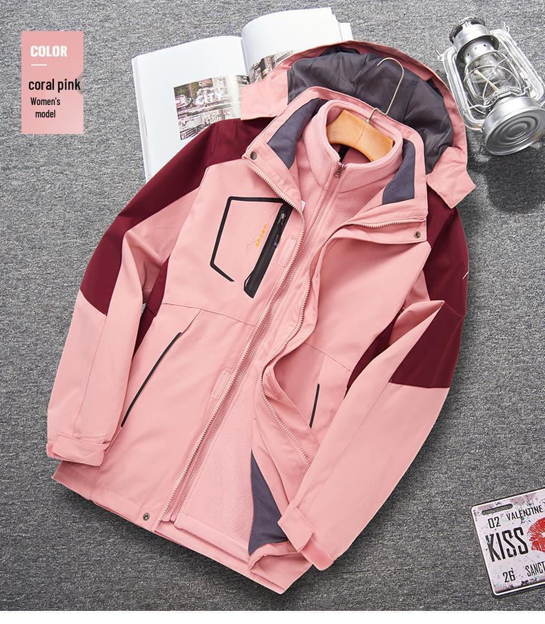 Outdoor Windproof 3-in-1 Detachable Mountaineering Suit with Two-Piece Fleece Liner