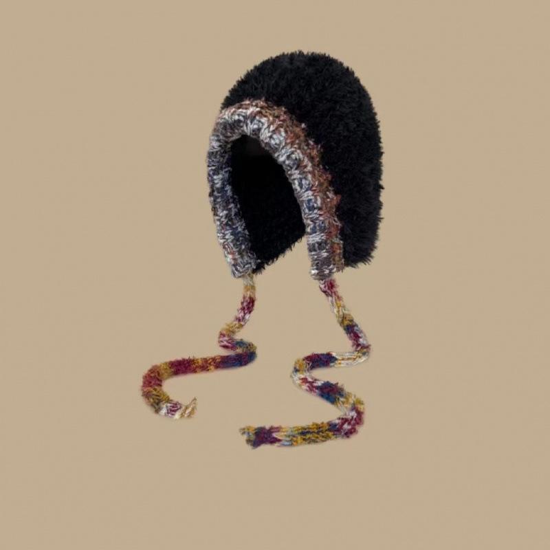 For Winter Versatile Windproof Knitted Woolen Hat Thick Velvet for Cycling Warm Ear Protection Colored Rope Plush Hat
