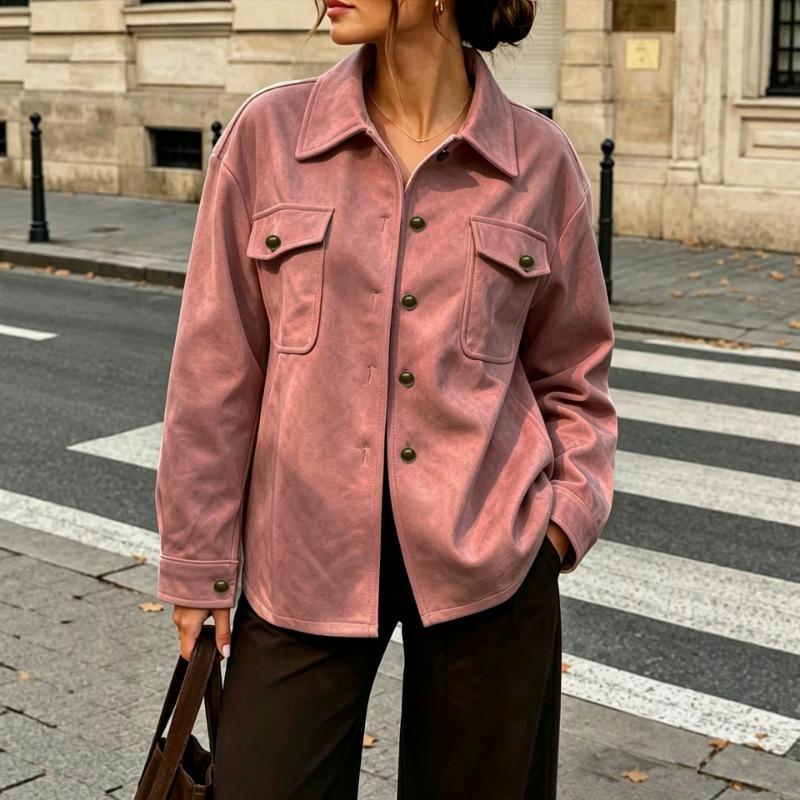 Women Loose Casual Faux Suede Lapel Button Pocket Autumn Winter Jacket