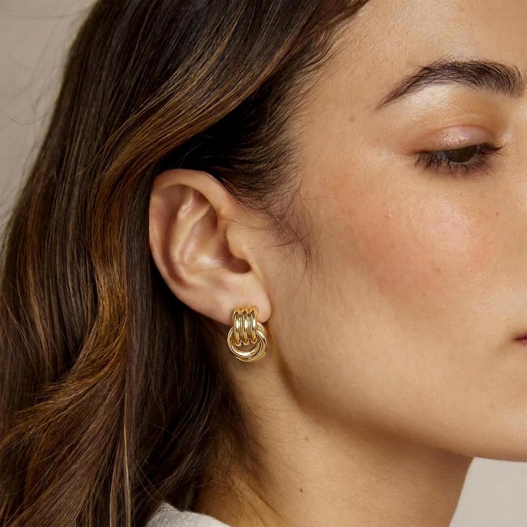 NIXMAX Chunky Gold Knot Earrings for Women Trendy Statement Dangle Earrings | 14K Gold Silver Plated, Fashion Drop Earrings, Hypoallergenic