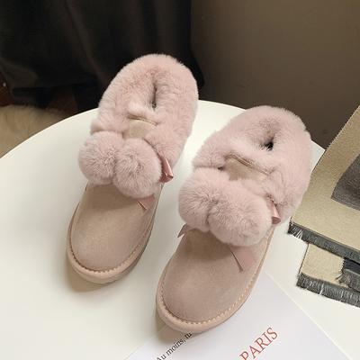 Nouvelles bottes de neige chaudes d'hiver, chaussures beanie à pompon court pour femmes, chaussures pain antidérapantes, chaussures en coton populaires