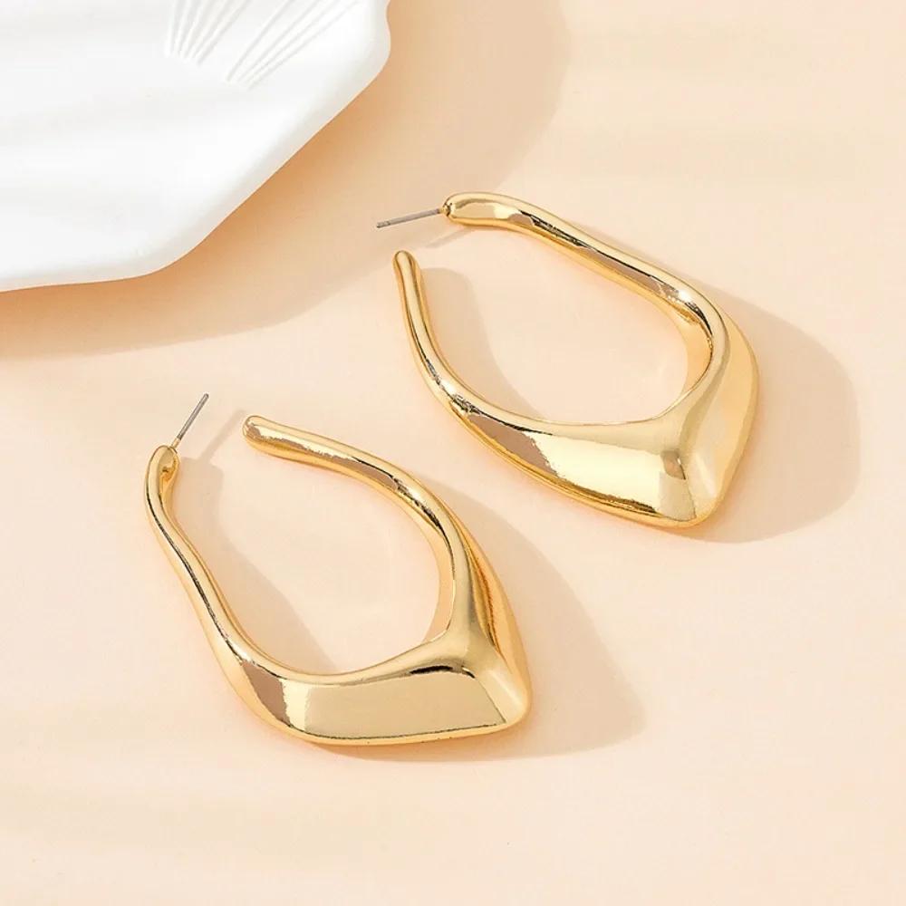 Exaggerated Design Irregularity Big Hoop Earrings for Women Personality Gold Stainless Steel Dangle Jewelry Gift