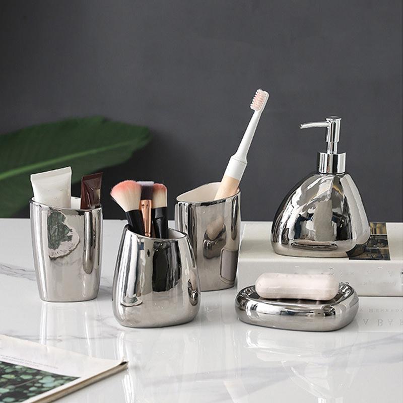 5pcs 1set Bathroom Wash Up Light Luxury Ceramic Accessories set,Soap Holder,mouthbrush Cup,storage Jar and Lotion Jarceramic Set for Toilet Supplies.