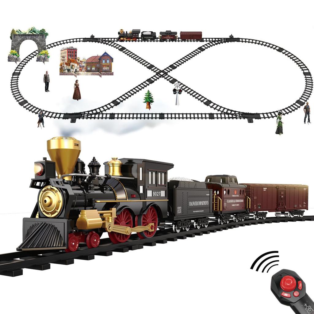 Remote Control Retro Train Set RC Train Toys Steam Electric Stepless Speed Control Remote Smoking Train Children's Toys  Gifts