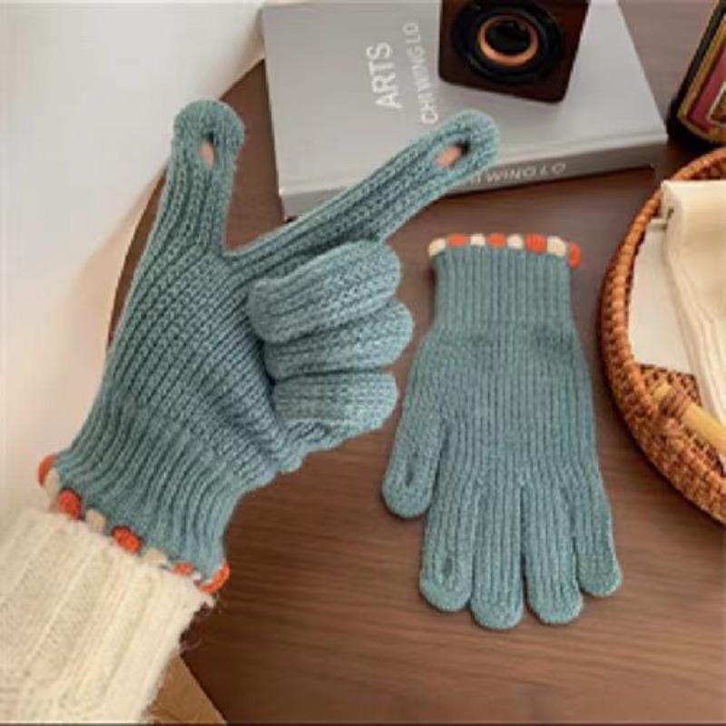 Finger Gloves Women's Winter Warm Gloves Wool Knitted Student Couple Riding Five-Fingered Men's Gloves
