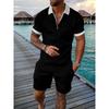 2025 summer men's 3D digital printing short-sleeved polo fashion sports and leisure suit foreign trade men's solid color