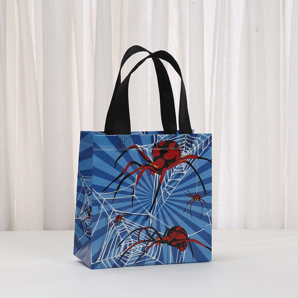 15pcs Spider Party Favor Bags Spider Web Goodie Bags Reusable Non-woven Bags Bulk with Handles for Halloween Party Supplies Spider Web Print Tote Bag