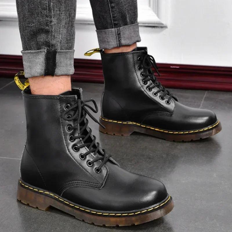 High Top Men's Shoes Classic Leather Boots Fashion Black Ankle Boots Outdoor Motorcycle Breathable Boots Women's Boot Size