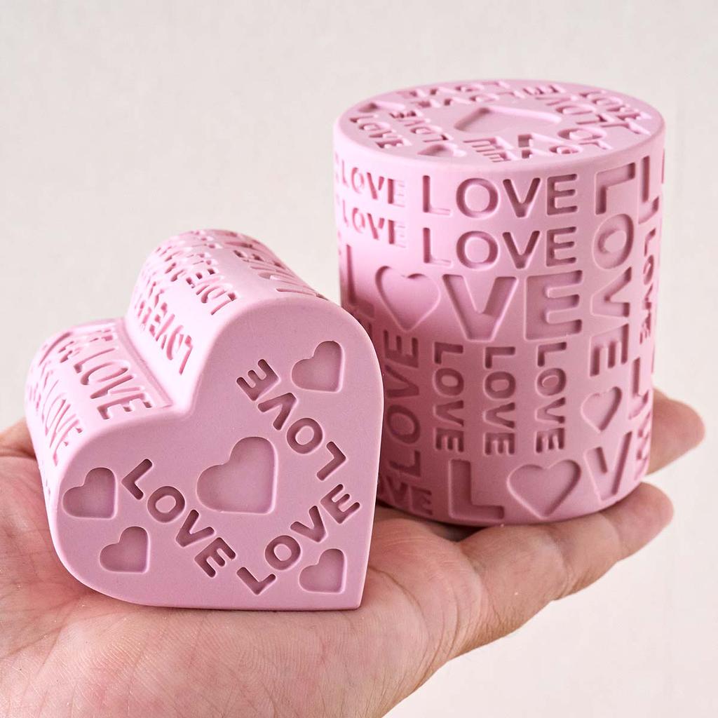 Embossed LOVE Letters Cylinder Cube Candle Mold DIY Valentine's Day Ornaments Making Heart Square Round Soap Craft Molds Home De